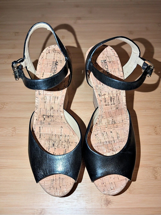 Michael Kors Shoes - ☘️ Michael Kors Black & Tan Cork Heels US 7M
